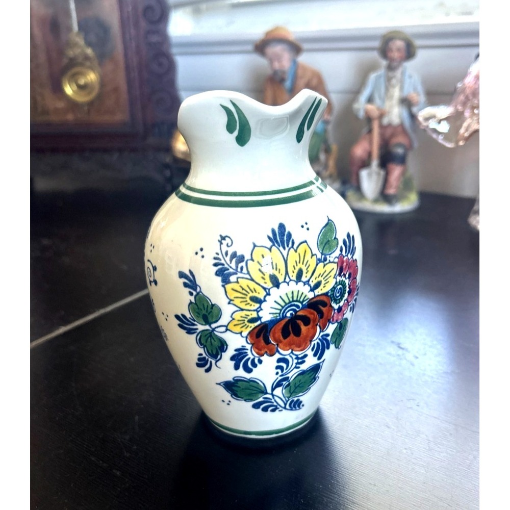 BOLS Holland Delft Pitcher Polychrome Floral Handmade 6.25" Vintage